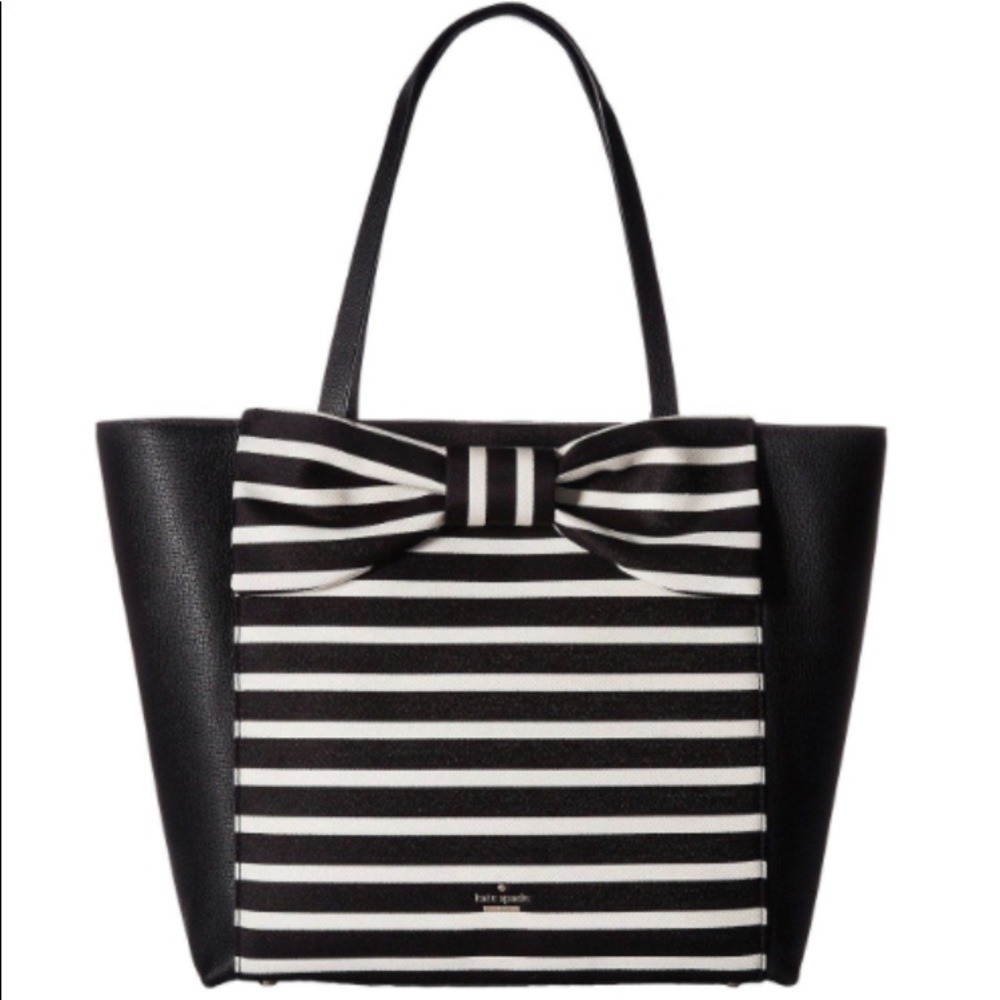 Kate spade olive drive stripe Savannah black tote - Picture 1 of 6